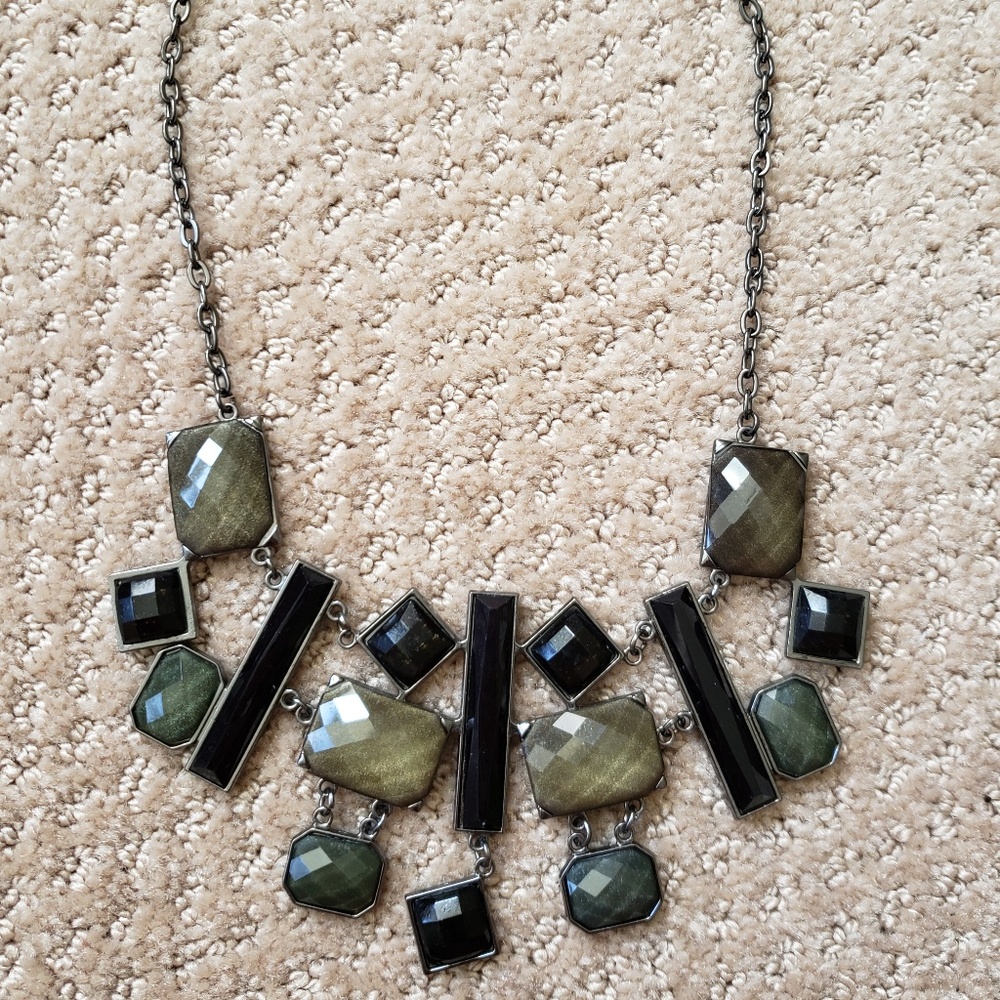 Multi black cabochon bib necklace